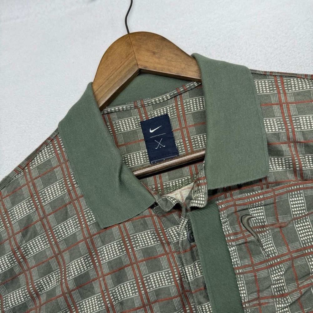 Vintage Nike Polo Shirt Mens Large Green Plaid Golf Short Sleeve Cotton Knit y2k